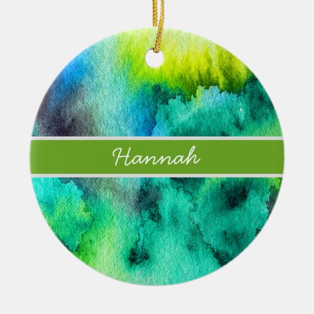 Adorno De Cerámica Arte acuático de mármol verde azul (Frente)