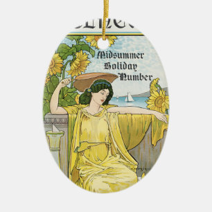 Adorno De Cerámica Arte Antiguo Moderno de Verano Mujer Girasoles