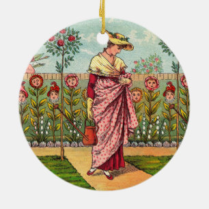 Adorno De Cerámica Arte Antiguo Mujer Flor Crecimiento Jardín