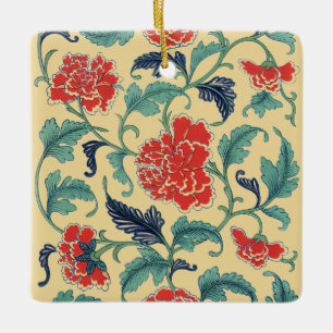 Adorno De Cerámica Arte Antiguo Nouveau Chino Rojo Floral Chinoiserie