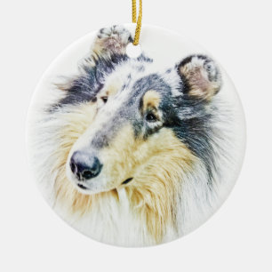 Adorno De Cerámica Arte áspero hermoso del perro del collie