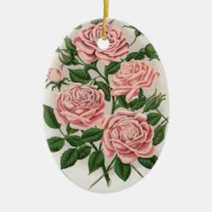 Adorno De Cerámica Arte Botánico Cottagecore de Rosa Rosa Antigua