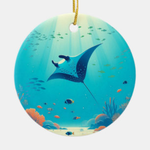 Adorno De Cerámica Arte costero clásico de manta raya