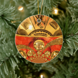 Adorno De Cerámica Arte Cultural Africano: Rico diseño rojo dorado
