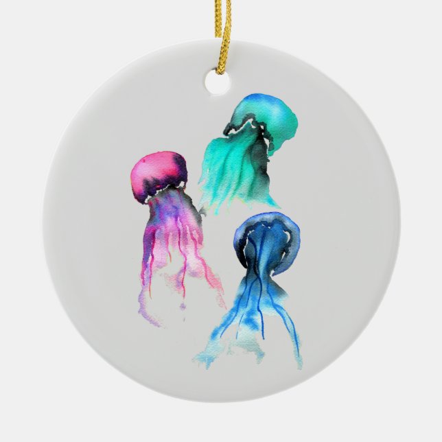 Adorno De Cerámica Arte cutáneo de medusas trio acuarela (Frente)