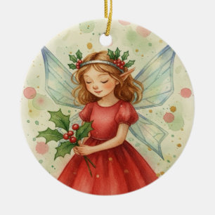 Adorno De Cerámica Arte de acuarela de hada de Navidad