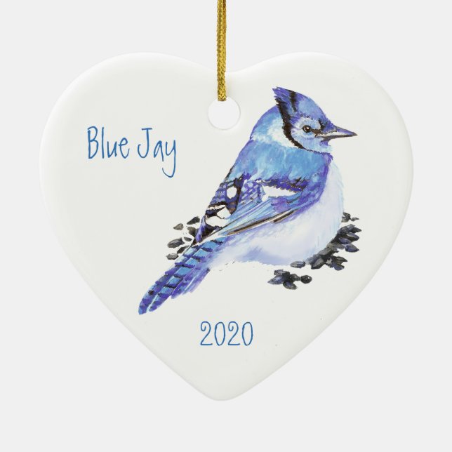 Adorno De Cerámica Arte de acuarela de Jay azul con personalizado (Atrás)