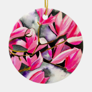 Adorno De Cerámica arte de acuarela de magnolia rosa