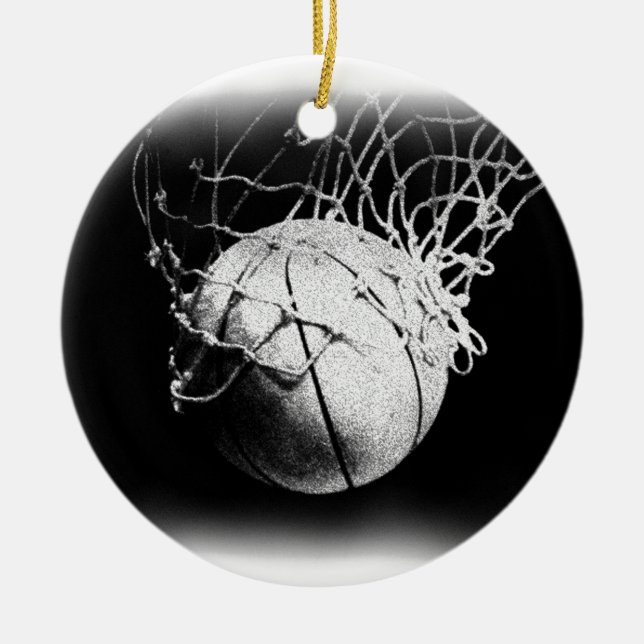 Adorno De Cerámica Arte de baloncesto en blanco y negro (Frente)