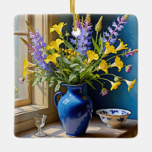 Adorno De Cerámica Arte de Bouquet morado amarillo azul