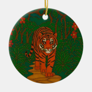 Adorno De Cerámica Arte de cloisonne Tigre en el camino de la selva