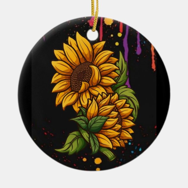 Adorno De Cerámica Arte de dibujo de girasoles, amor de girasoles (Frente)