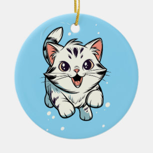 Adorno De Cerámica Arte de dibujos animados de gatito juguetón lindo