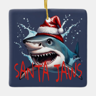 Adorno De Cerámica Arte de dibujos animados de tiburón de Navidad con