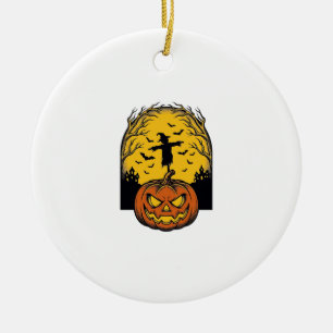 Adorno De Cerámica Arte de Espantapájaros de Luna de Calabaza de Hall
