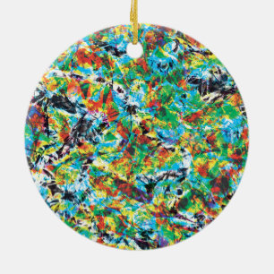 Adorno De Cerámica Arte de estampado de flores de primavera verde azu