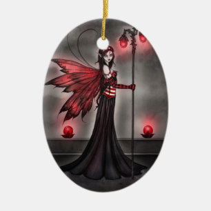 Adorno De Cerámica Arte de fantasía de hada roja rubí