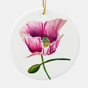 Adorno De Cerámica Arte de flores de acuarela de adormidera rosa