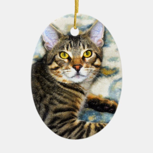 Adorno De Cerámica Arte de gato bengalí (Frente)