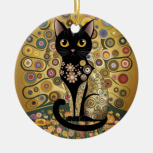 Adorno De Cerámica Arte de gato negro decorativo dorado estilo Gustav