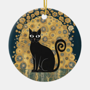 Adorno De Cerámica Arte de gato negro decorativo dorado estilo Gustav