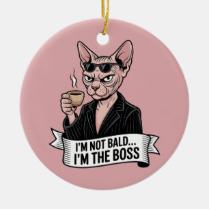 Adorno De Cerámica Arte de gato Sphynx jefe con café