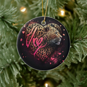 Adorno De Cerámica Arte de grafiti de amor de corazón de leopardo    