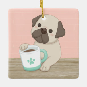 Adorno De Cerámica Arte de Ilustracion de perro y peluca