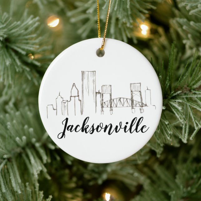 Adorno De Cerámica Arte de Jacksonville Florida Skyline Ilustracion (Árbol)