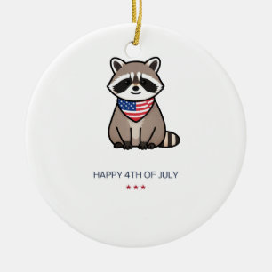Adorno De Cerámica Arte de Mapache Patriótico Feliz 4 de Julio