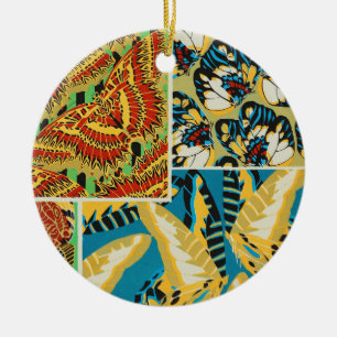 Adorno De Cerámica Arte de Mariposa Art Déco Amarillo y Turquesa Vibr