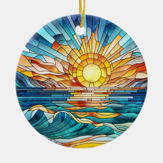 Adorno De Cerámica Arte de mosaico de Ocean Sunset (Frente)