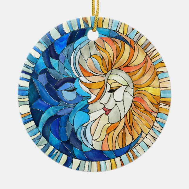 Adorno De Cerámica Arte de mosaico de sol y luna (Frente)