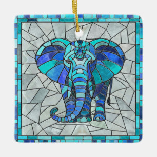 Adorno De Cerámica Arte de mosaico del Elefante Azul