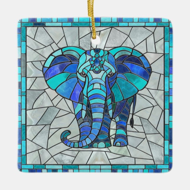 Adorno De Cerámica Arte de mosaico del Elefante Azul (Anverso)