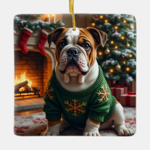 Adorno De Cerámica Arte de Navidad de Bulldog