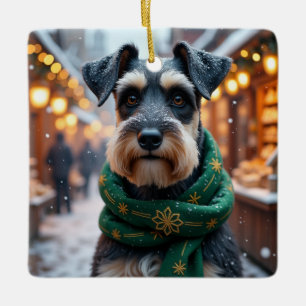 Adorno De Cerámica Arte de Navidad de Schnauzer
