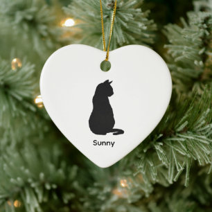 Adorno De Cerámica Arte de Navidad de silueta de gato negro personali