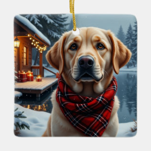 Adorno De Cerámica Arte de Navidad del Labrador Retriever