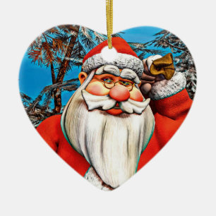 Adorno De Cerámica Arte de Papá Noel Bolsa de Regalos Bosque Nevado