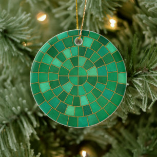 Adorno De Cerámica Arte de patrón circular en mosaico esmeralda