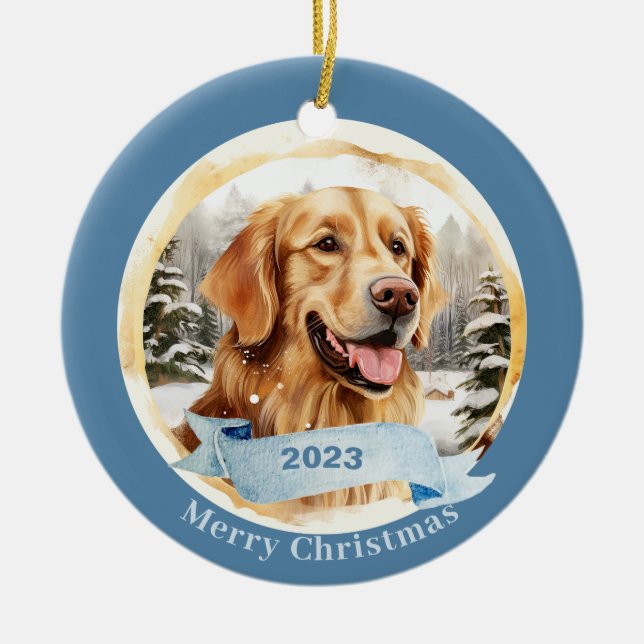 Adorno De Cerámica Arte de perro acuarela Golden Retriever (Frente)
