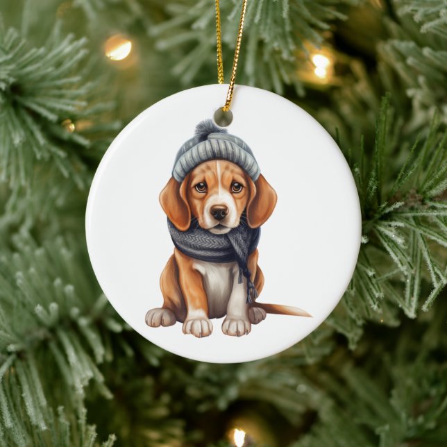 Adorno De Cerámica Arte de perro Beagle personalizado (Árbol)