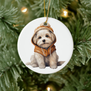 Adorno De Cerámica Arte de perro maltés personalizado
