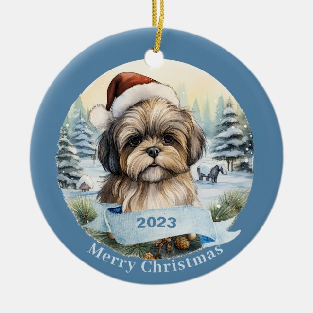 Adorno De Cerámica Arte de perros con acuarela Shih Tzu (Frente)
