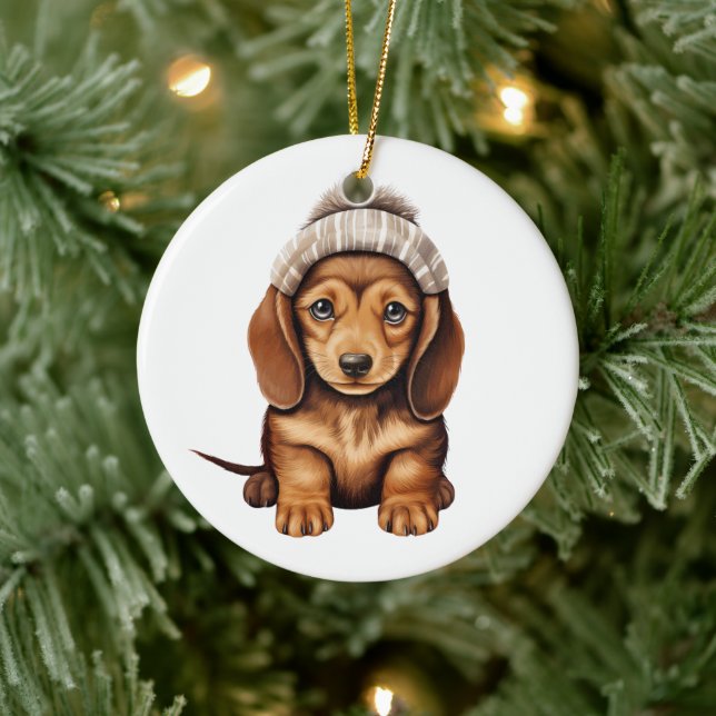 Adorno De Cerámica Arte de perros Dachshund personalizado (Árbol)