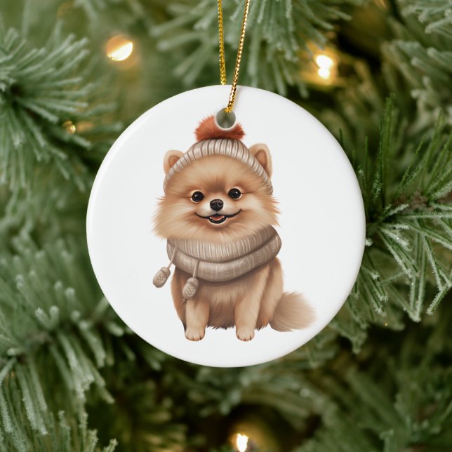 Adorno De Cerámica Arte de perros pomeranianos personalizado (Árbol)