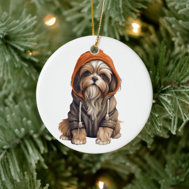 Adorno De Cerámica Arte de perros shih tzu personalizado (Árbol)