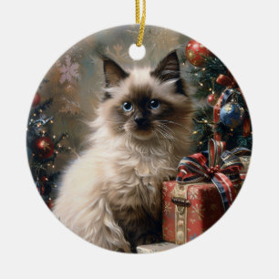 Adorno De Cerámica Arte de retrato de gatos de Navidades gatitos bali