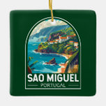 Adorno De Cerámica Arte de viajes en la isla de Sao Miguel Portugal<br><div class="desc">Diseño de viaje vectorial retro de la isla de Sao Miguel. Es conocido por su paisaje volcánico,  su flora y su rica vida marina,  incluyendo las ballenas.</div>